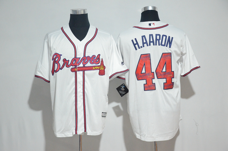 Atlanta Braves #44 Hank Aaron White Team Logo Print Cool Base Stitched Jersey - Zenithce