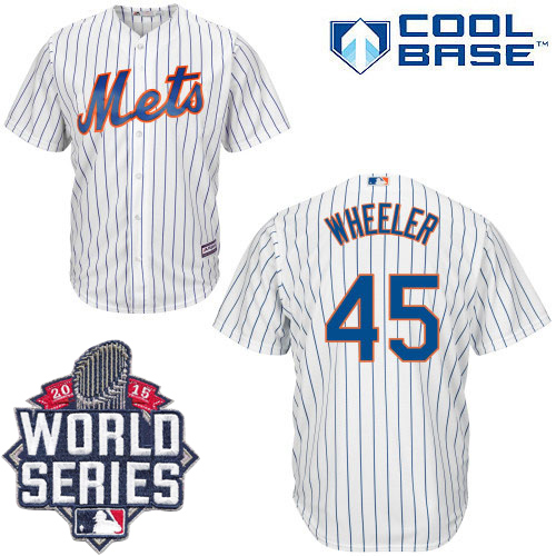 Mets #45 Zack Wheeler White(Blue Strip) New Cool Base W 2015 World Series Patch Stitched Jersey - Zenithce