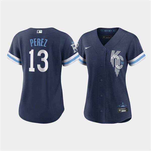 WoKansas City Royals #13 Salvador Perez 2022 Navy City Connect Cool Base Stitched Jersey(Run Small) - Zenithce