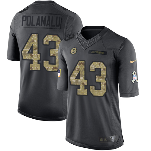 Steelers #43 Troy Polamalu Black Stitched Limited 2016 Salute To Service Nike Jersey - Zenithce