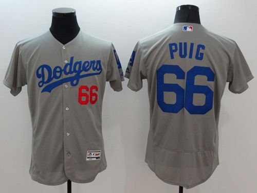Dodgers #66 Yasiel Puig Grey Flexbase Authentic Collection Stitched Jersey - Zenithce