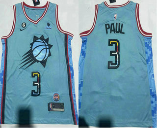 Phoenix Suns #3 Chris Paul Blue 2022 City 6 Patch Sponsor Icon Swingman Jersey - Zenithce