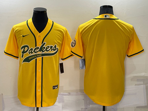 Green Bay Packers Blank Yellow Cool Base Stitched Baseball Jersey - Zenithce