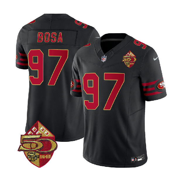 San Francisco 49ers #97 Nick Bosa Black 2023 F.U.S.E. 50th Patch Throwback Stitched Jersey - Zenithce