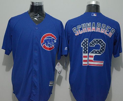 Cubs #12 Kyle Schwarber Blue USA Flag Fashion Stitched Jersey - Zenithce