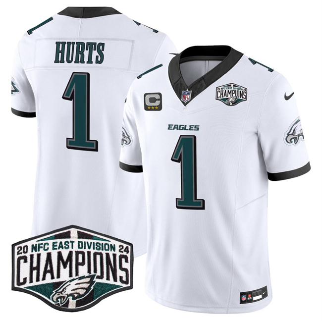 Philadelphia Eagles #1 Jalen Hurts White 2024 New NFC East Champions With 3-Star C Patch F.U.S.E. Vapor Untouchable Limited Stitched Jersey - Zenithce
