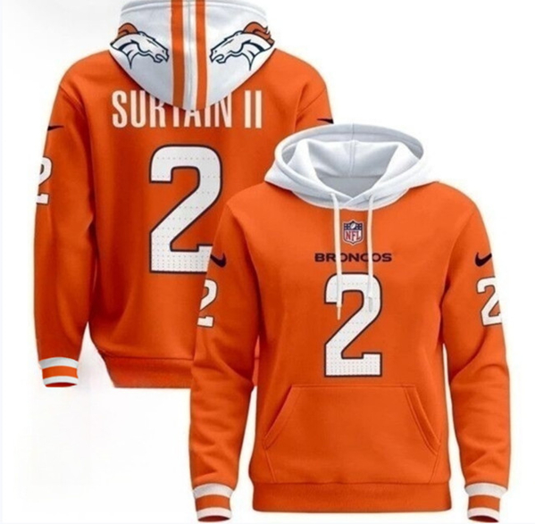 Denver Broncos #2 Pat Surtain II Orange Pullover Hoodie - Zenithce