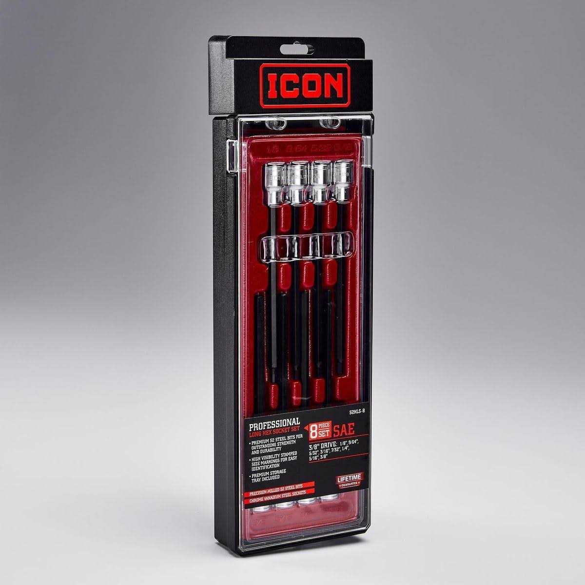 Icon 3/8 in. Drive Professional Long Hex Bit Socket Set - Zenithce