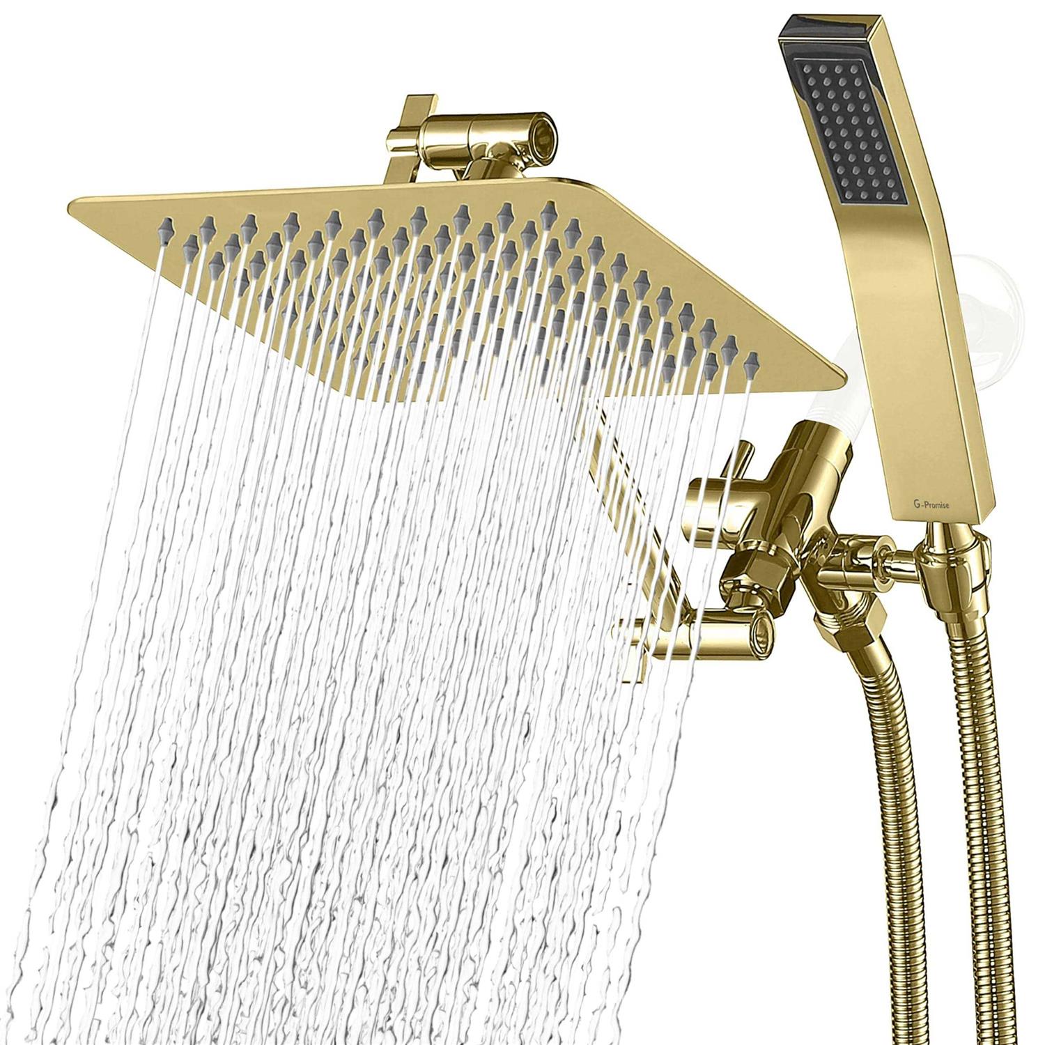 G-promise All Metal Dual Square Shower Head Combo 8 inch Rain Shower Head - Zenithce