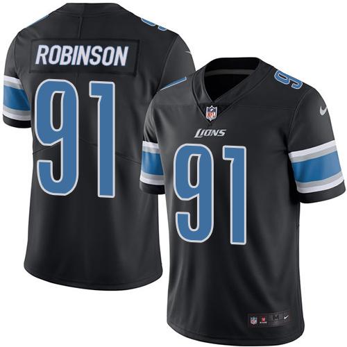 Lions #91 A'Shawn Robinson Black Stitched Limited Rush Nike Jersey - Zenithce