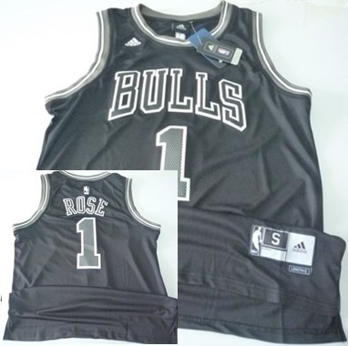 Chicago Bulls #1 Derrick Rose Revolution 30 Swingman All Black With White Jersey - Zenithce