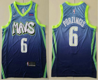 Dallas Mavericks #6 Kristaps Porzingis Blue 2020 City Edition Swingman Jersey With The Sponsor Logo - Zenithce