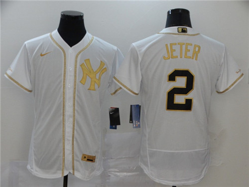 New York Yankees #2 Derek Jeter White Golden Flex Base Stitched Jersey - Zenithce