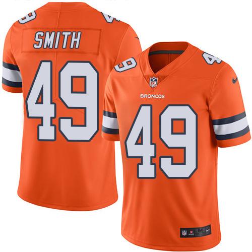 Broncos #49 Dennis Smith Orange Stitched Limited Rush Nike Jersey - Zenithce