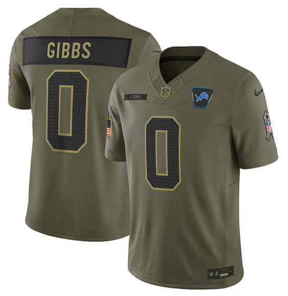 Detroit Lions #0 Jahmyr Gibbs Olive 2025 Salute to Service Limited Stitched Jersey - Zenithce