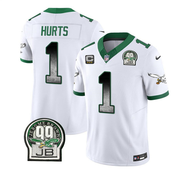 Philadelphia Eagles #1 Jalen Hurts White 2023 F.U.S.E. With 3-Star C Patch Throwback Vapor Untouchable Limited Stitched Jersey - Zenithce
