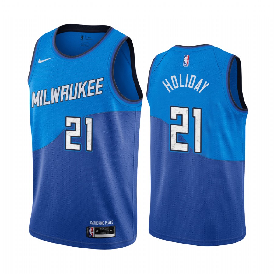 Bucks #21 Jrue Holiday Blue Swingman 2020-21 City Edition Jersey - Zenithce