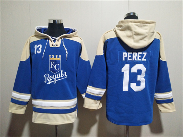 Kansas City Royals #13 Salvador Perez Blue Ageless Must-Have Lace-Up Pullover Hoodie - Zenithce