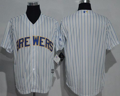 Brewers Blank White(Blue Strip) New Cool Base Stitched Jersey - Zenithce