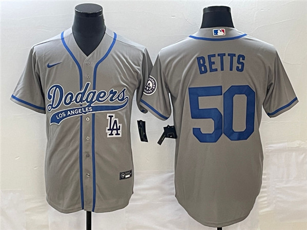 Los Angeles Dodgers #50 Mookie Betts Gray With Patch Cool Base Stitched Jersey - Zenithce
