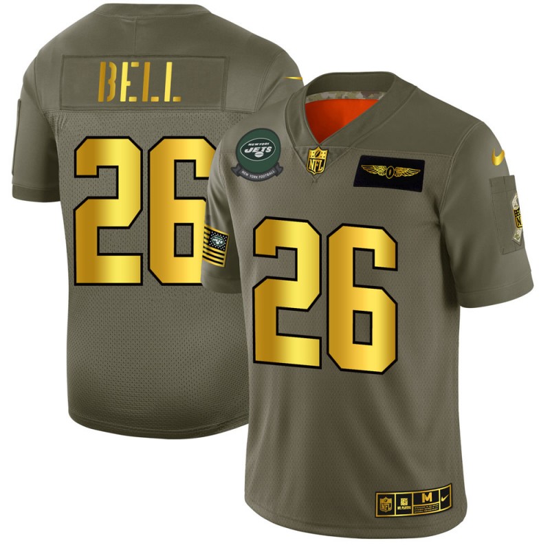 New York Jets #26 Le'Veon Bell 2019 Olive Gold Salute To Service Limited Stitched Jersey - Zenithce