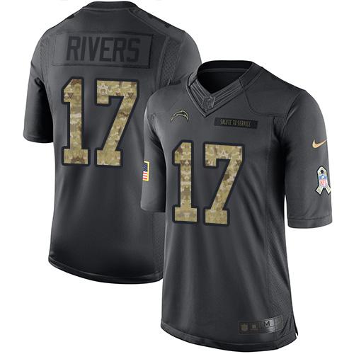 Chargers #17 Philip Rivers Black Stitched Limited 2016 Salute To Service Nike Jersey - Zenithce