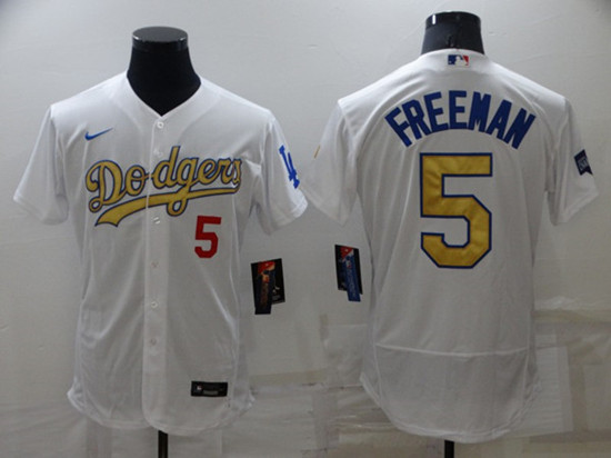 Los Angeles Dodgers #5 Freddie Freeman White Gold Flex Base Stitched Jersey - Zenithce
