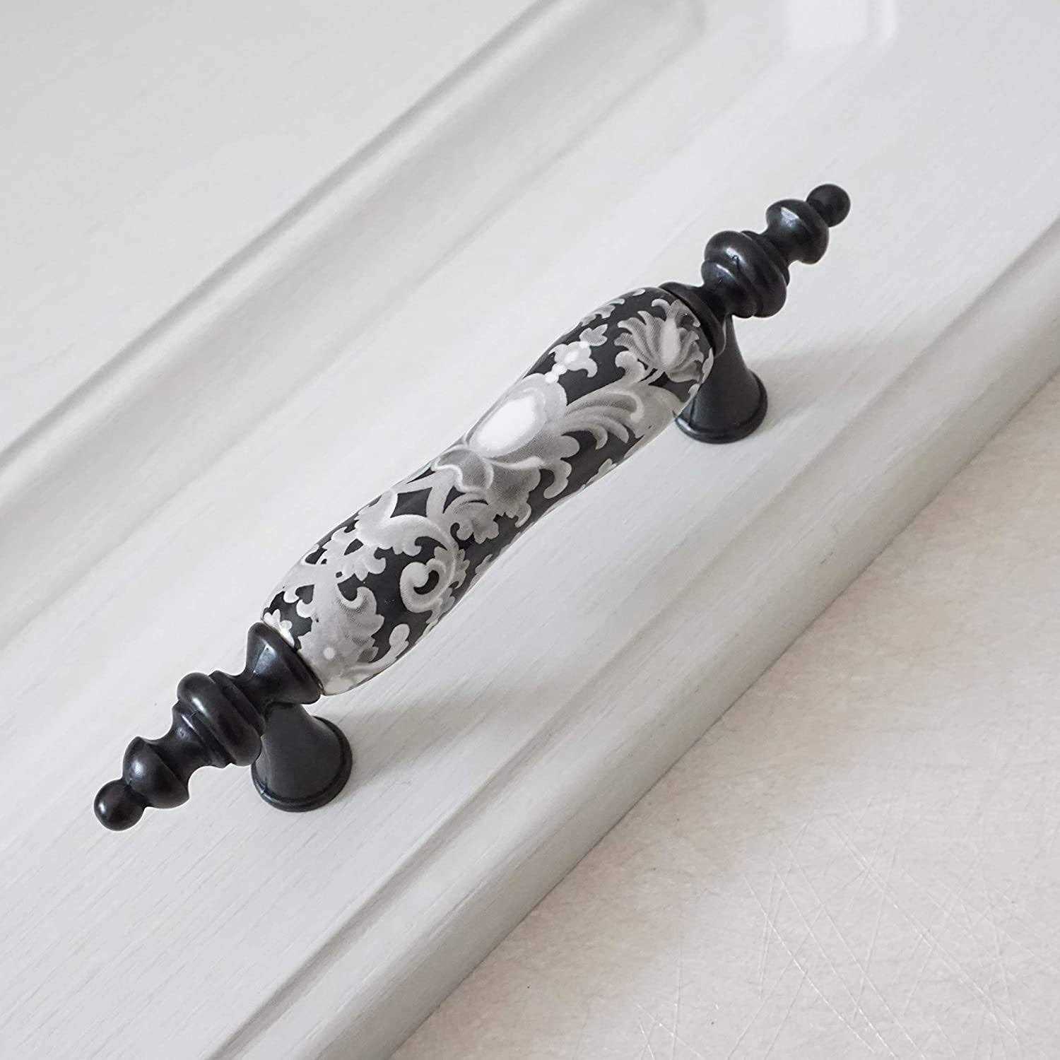 lbfeel ceramic drawer pulls handle 3.0 centers black white dresser Knob for kitchen cabinet pulls door furniture - Zenithce