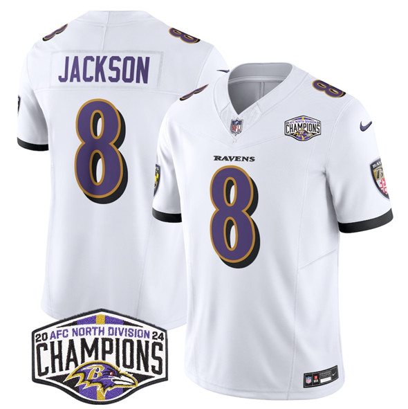 Baltimore Ravens #8 Lamar Jackson White F.U.S.E. 2024 AFC North Division Champions Vapor Limited Jersey - Zenithce