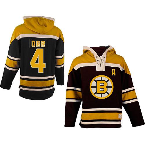 Bruins #4 Bobby Orr Black Sawyer Hooded Sweatshirt Stitched Jersey - Zenithce