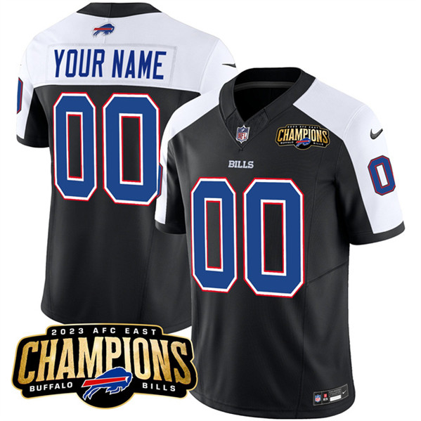 Buffalo Bills Custom Black White 2023 F.U.S.E. AFC East Champions Ptach Stitched Jersey - Zenithce