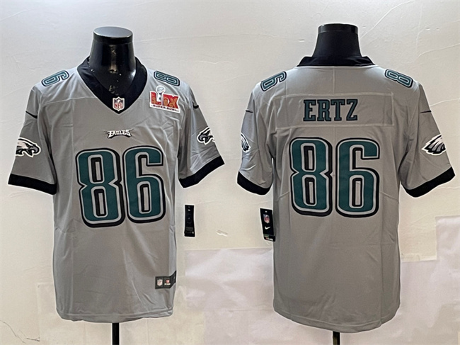 Philadelphia Eagles #86 Zach Ertz Gray 2025 Super Bowl LIX Patch Vapor Untouchable Limited Stitched Jersey - Zenithce