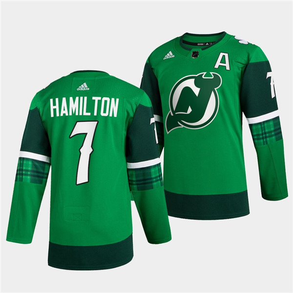 New Jersey Devils #7 Dougie Hamilton Green Warm-Up St Patricks Day Stitched Jersey - Zenithce