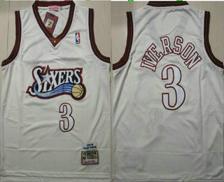 Philadelphia 76ers #3 Allen Iverson 1995-96 Cream Hardwood Classics Soul Swingman Throwback Jersey - Zenithce
