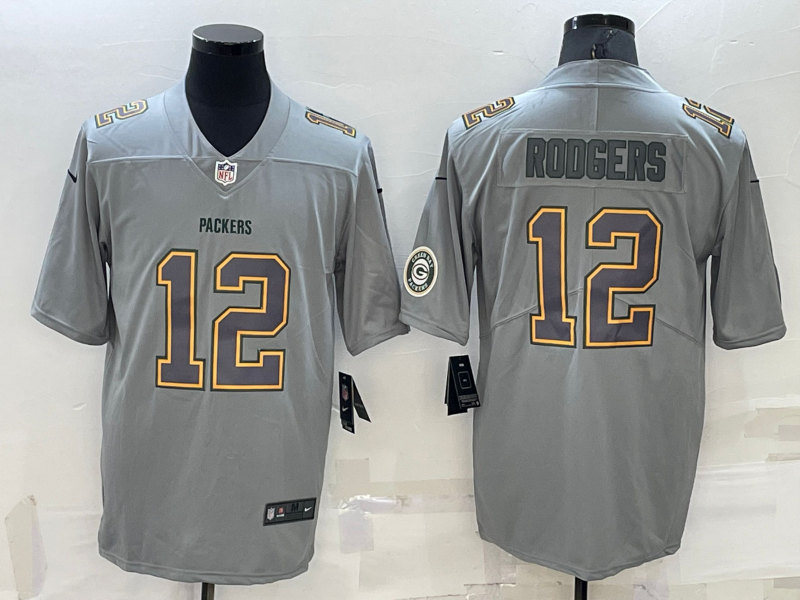 Green Bay Packers #12 Aaron Rodgers Gray With Patch Atmosphere Fashion Stitched Jersey - Zenithce