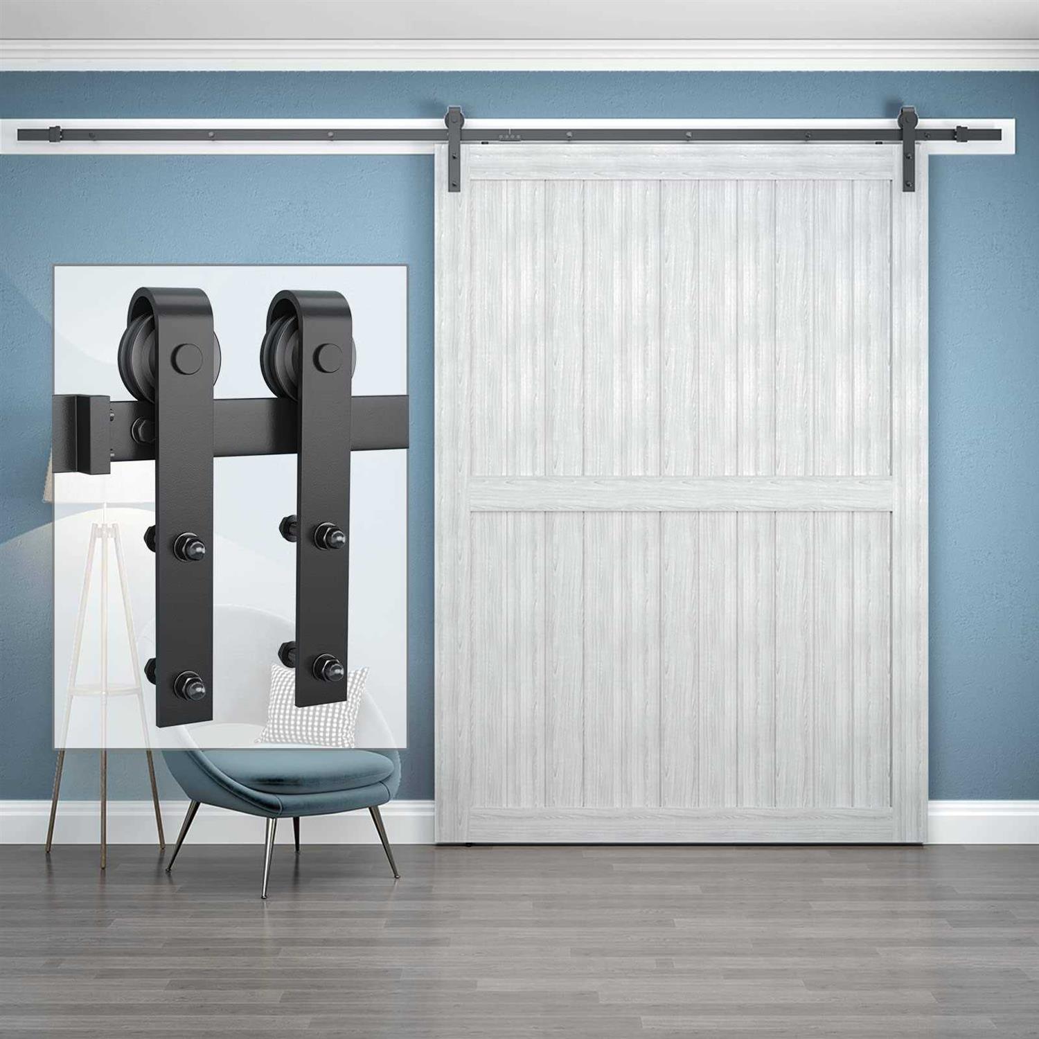 Genius Iron 6.6FT Single Barn Door Hardware Classic Design Standard Track with Upgraded Nylon Bearings - Zenithce