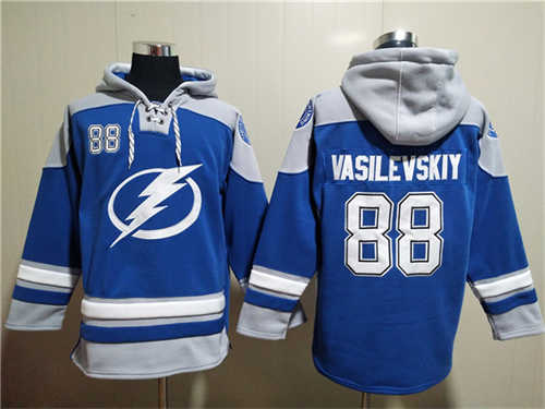 Tampa Bay Lightning #88 Andrei Vasilevskiy Blue Ageless Must-Have Lace-Up Pullover Hoodie - Zenithce