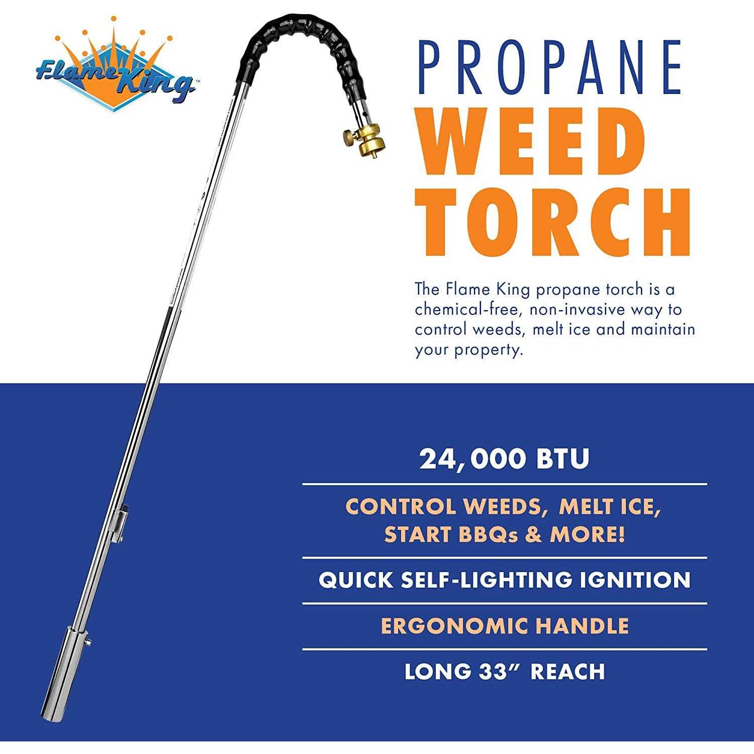 Flame King Propane Torch Kit Heavy Duty Weed Burner 500,000 BTU with Flint Striker - Zenithce