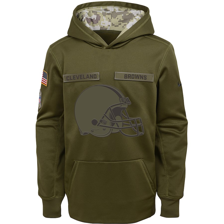 Youth Cleveland Browns Olive Salute To Service Pullover Performance NFL Hoodie - Zenithce