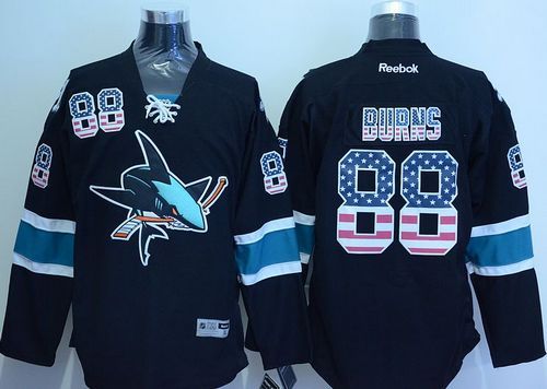 Sharks #88 Brent Burns Black USA Flag Fashion Stitched Jersey - Zenithce