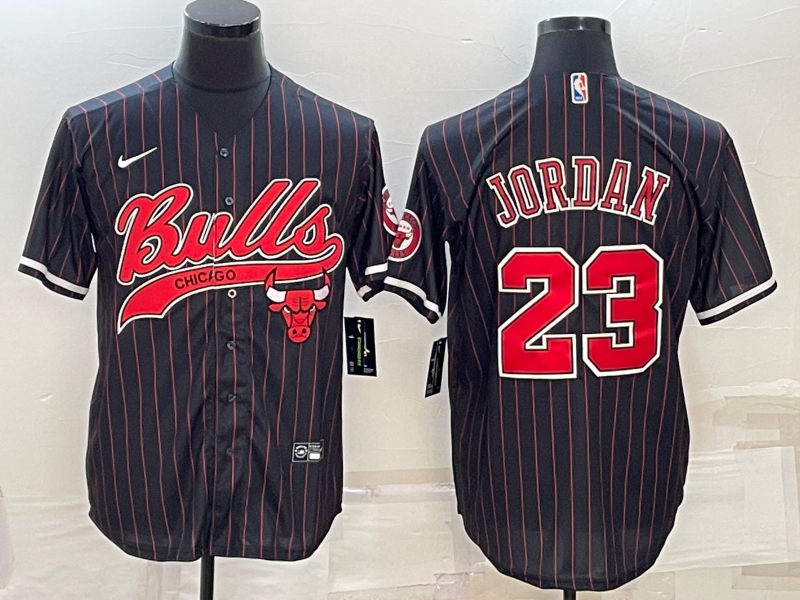 Chicago Bulls #23 Michael Jordan Black Pinstripe With Patch Cool Base Stitched Baseball Jersey - Zenithce