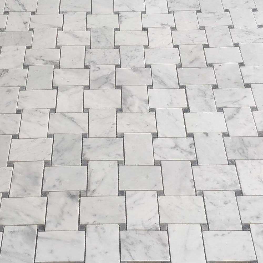 Marble Online Carrara White Marble Large Basketweave Tile Bardiglio Gray Dots - Zenithce