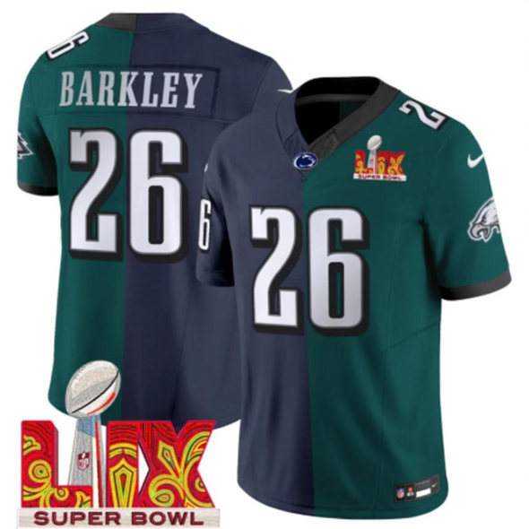 Philadelphia Eagles #26 Saquon Barkley Green Navy 2025 Super Bowl LIX Patch F.U.S.E. Vapor Untouchable Limited Stitched Jersey - Zenithce