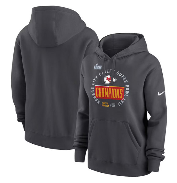 Women's Kansas City Chiefs Black Super Bowl LVII Champions Pullover Hoodie(Run Small) - Zenithce