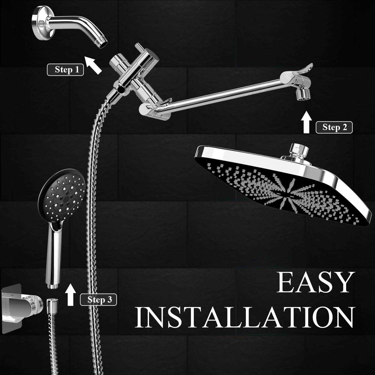 Veken 12 Inch Rain Shower Head with 5 Settings High Pressure Handheld - Zenithce
