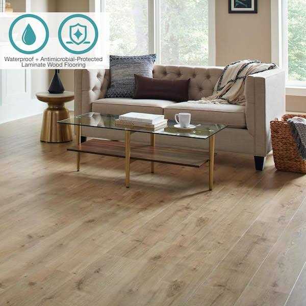 Pergo Defense+ Oak 14 mm T x 7.5 in. W Waterproof Laminate Wood Flooring - Zenithce