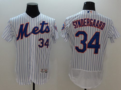 Mets #34 Noah Syndergaard White(Blue Strip) Flexbase Authentic Collection Stitched Jersey - Zenithce