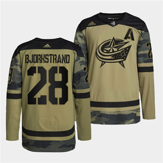Columbus Blue Jackets #28 Oliver Bjorkstrand 2022 Camo Military Appreciation Night Stitched Jersey - Zenithce