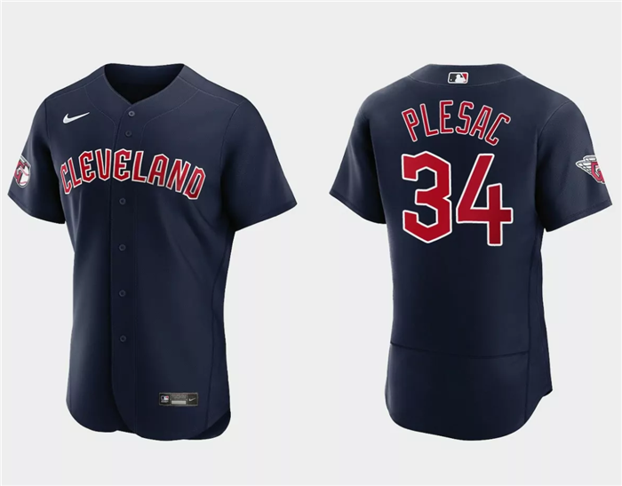 Cleveland Guardians #34 Zach Plesac Navy Flex Base Stitched Jersey - Zenithce