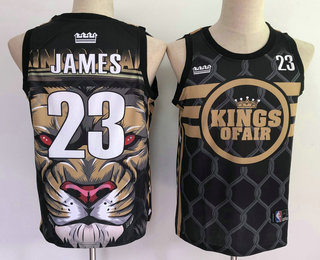Los Angeles Lakers #23 Lebron James Black With Kings Of Air Swingman Fashion Jersey - Zenithce